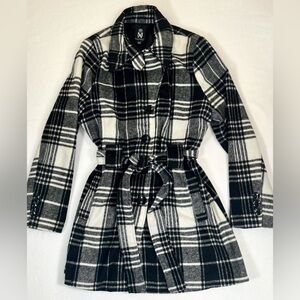 MISS ASHLEY Plaid Wool Blend Button‎ Down Trench Coat XL Academia Fall Tartan